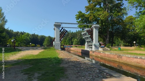 Dambrovka Lock. Augustow Canal, Avgustovski channel or Kanal Augustowski uniting Vistula Neman rivers protected by UNESCO in Chertok Dombrovka Grodno Hrodna visafree region Belarus in Europe.