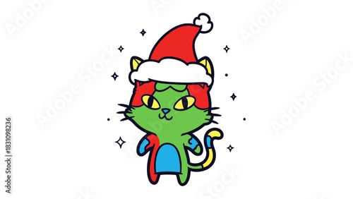 Festive Feline Fun: A cheerful cartoon cat dons a holiday hat, ready to sprinkle a little festive cheer and celebrate the season.