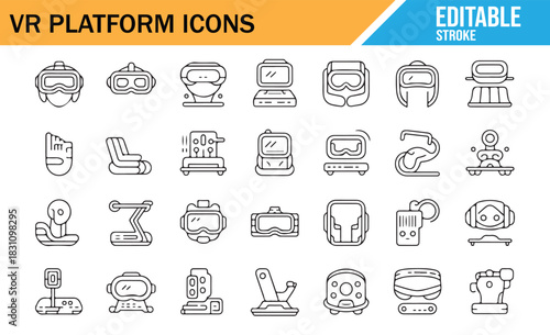 Clean Minimal Virtual Reality Platform Outline Icons