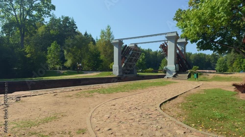 Dambrovka Lock. Augustow Canal, Avgustovski channel or Kanal Augustowski uniting Vistula Neman rivers protected by UNESCO in Chertok Dombrovka Grodno Hrodna visafree region Belarus in Europe.