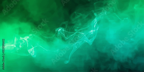 Abstract green smoke light energy texture motion design on dark background