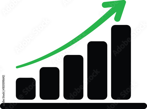 Growing graph icon. Business chart with arrow. Growths chart collection. Profit growing sumbol. Progress bar. Growing bar chart icon vector.
