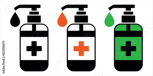 Colorful hand sanitizer bottles for health and hygiene, perfect for promoting wellness and cleanliness in public spaces and personal care campaigns.