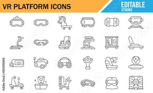 Outline Virtual Reality and Gaming Technology Icons Collection