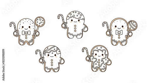 Festive Gingerbread Man: A delightful assembly of festive gingerbread man, each holding candy canes and adorned with unique decorative icing patterns, embodying holiday cheer.