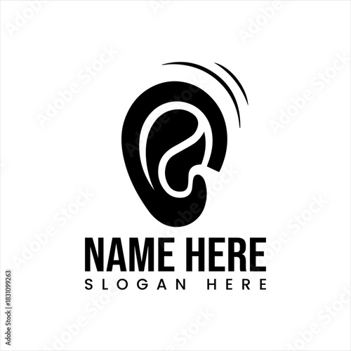 Hearing aid or audiology logo design with sound waves in black