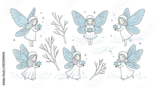 Whimsical Winter Sprite Collection: A collection of delightful illustrations of winter sprites, each radiating a sense of charm and enchantment.