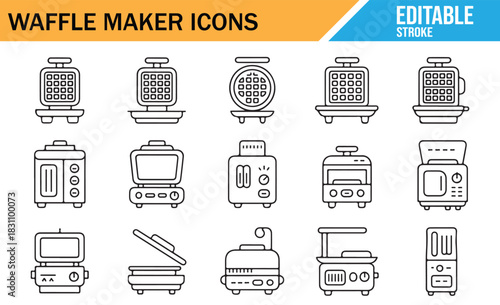 Electric Waffle Iron and Dessert Cooker Outline Icons Pack