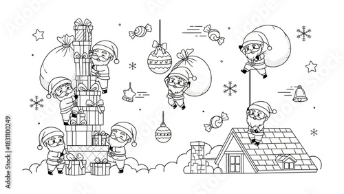 Festive Fun: Whimsical Elves Distributing Gifts: A merry scene unfolds as playful elves busily prepare for the holiday season, delivering gifts with joy and precision.