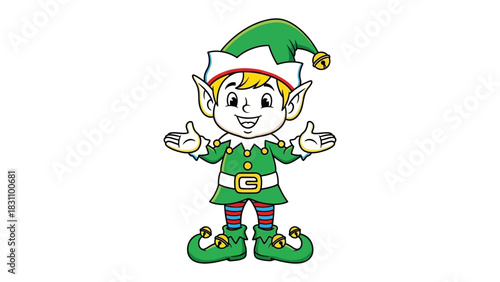 Merry Elf in Festive Outfit: A charming cartoon elf, ready for holiday cheer, radiating joy in its iconic green outfit and pointy ears. 