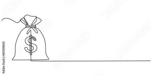 Dollar money bag continuous one line drawing illustration. Business euro sign concept. Continuous one line drawing of euro money bag.