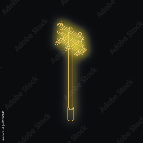 Power line distributing electricity, glowing yellow against a black background, providing essential energy