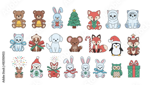 Playful Plush Collection: A charming assortment of adorable plush toys, each brimming with personality, arranged in a vibrant array of colors and designs. Ideal for creating warmth and delight.