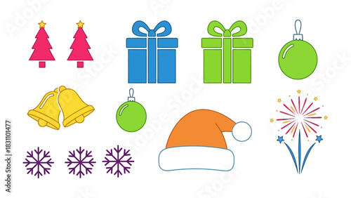 Festive Holiday Symbols: A collection of vibrant symbols representing the spirit of Christmas and seasonal celebrations, perfect for spreading holiday cheer.