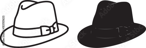 Classic Fedora Hat Duo Elegance and Style in Black and White Illustrations