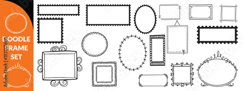 Doodle frame set, vector hand drawn stamp border, vintage abstract wavy post stamp simple design. Blue decorative rectangle label, empty banner shape collection. Coastal retro postmark doodle big set 