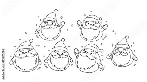 Santa Claus Circle Illustration: A collection of delightful Santa Claus illustrations arranged in a circular formation, exuding a playful and festive spirit with minimalist line art.