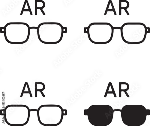 Isolated AR Glasses Icon, AR glasses symbol, augmented reality eyewear smart icon, black minimal AR design, smart glasses tool for buyers, clean vector for modern visual technology use