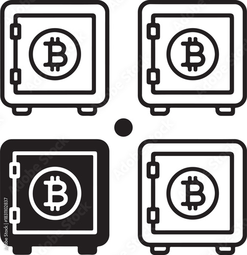 Isolated Crypto Vault Icon, crypto vault symbol, digital currency security icon, black minimal vault design, blockchain vault tool for buyers, clean vector for crypto protection use