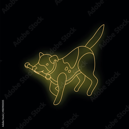 Neon sign of golden retriever running happily with stick in mouth, perfect for pet businesses