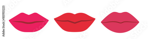 Closed red lips flat vector illustration set.
Plump red lips. 
Woman's lips clipart.
Sexy red female lips.
valentine's day element.
White background.