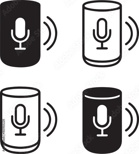 Isolated AI Voice Assistant Icon, AI voice assistant symbol, smart voice control device icon, black minimal voice assistant design, smart voice tool for buyers, clean vector for home automation use