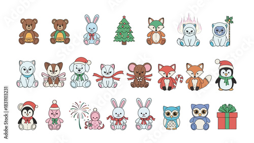Festive Plush Collection: A delightful assortment of cuddly plush toys ready to bring joy and holiday cheer. Perfect for greeting cards, or festive promotions, and holiday campaigns.