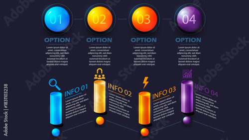 Dynamic Infographic Template with 4 Options for Business Presentation, Modern Design for Data Visualization and Strategy, Perfect for Marketing and Project Planning, Engaging and Professional
