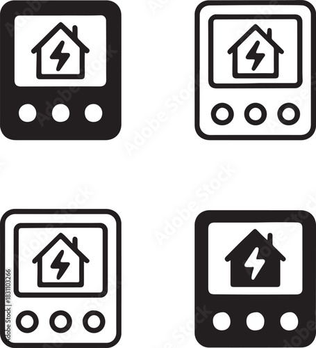Isolated Home Energy Monitor Icon, home energy monitor symbol, electricity usage tracker icon, black minimal energy design, energy monitor tool for buyers, clean vector for smart home saving use
