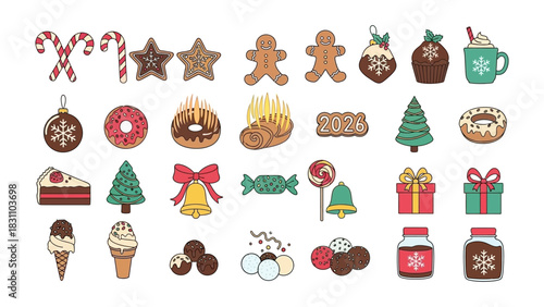 Festive Holiday Treats: A delightful arrangement of assorted holiday-themed sweets and festive decorations, offering a tempting glimpse into the celebratory season.