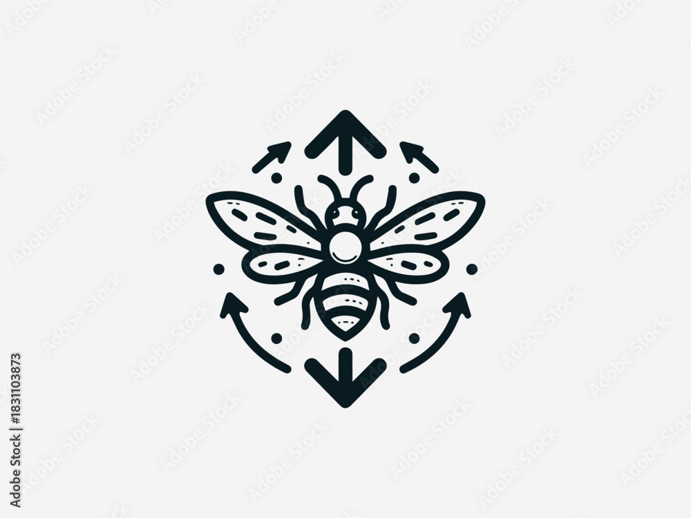 Fototapeta premium Bee Arrow Minimalist black vector logo illustration