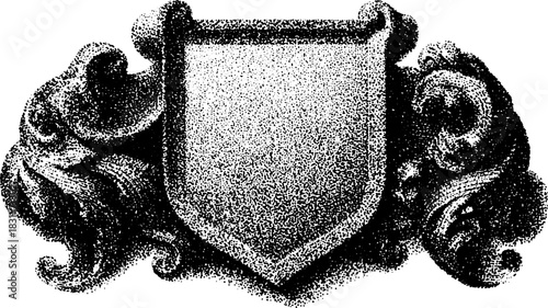 Antique engraving in silhouette style with ornate details. This vintage vector illustration features stipple texture, perfect for classic decorative set.