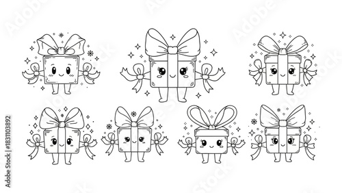 Joyful Gift Boxes: a group of delightful gift boxes adorned with ribbons and bows, expressing joy and cheer.