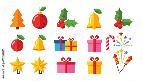 Festive Symbols of Celebration: An array of bright, colorful icons representing the joy and merriment of a festive holiday, perfect for conveying the spirit of the season.