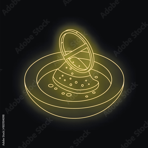 Neon yellow forbidden food sign hovering above a stylized bowl on a black background, representing dietary restrictions and healthy eating
