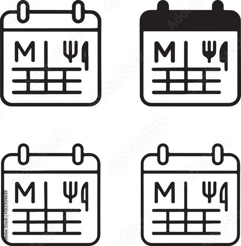 Isolated Meal Planner App Icon, meal planner symbol, weekly diet schedule app icon, black minimal meal plan design, food planning tool for buyers, clean vector for healthy meal organization use