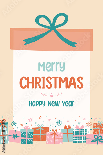 Christmas greeting card with hand drawn presents. Vector illustration