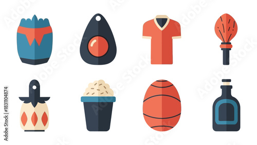 Colorful cultural icons set: A collection of various cultural icons and symbols, meticulously arranged and designed, offering a glimpse into the rich tapestry of traditions and heritage.