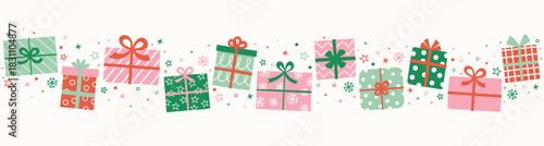 Christmas banner with hand drawn presents. Vector illustration