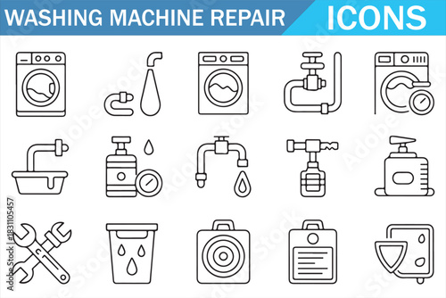 Home Appliance Repair Icons for Washing Machine Service