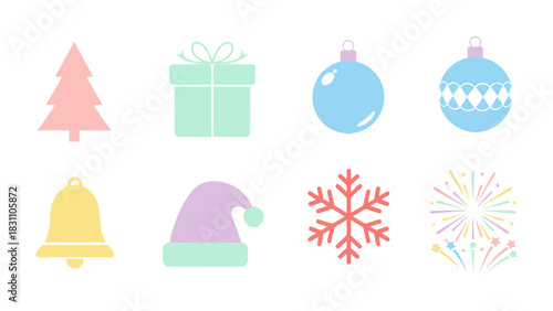 Festive Embellishments: Adorn your projects with this delightful collection of pastel-colored Christmas elements, perfectly capturing the holiday spirit and charm.