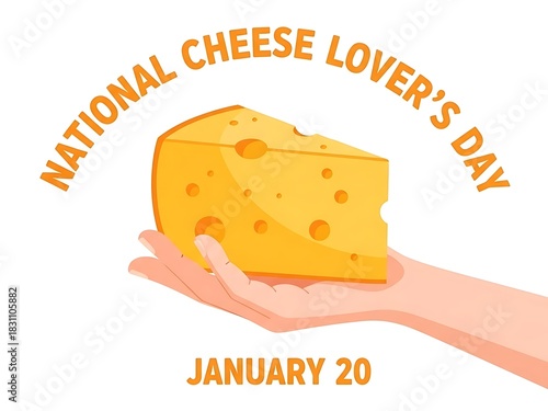 Hand holding a slice of swiss cheese for national cheese lovers day january 20