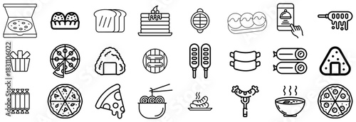 A Collection of Food Icons Pizza, Noodles, Sausages, and More