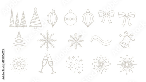 Festive Embellishments: Elegant line illustrations of festive ornaments, evoking the spirit of celebration and joy for the holiday season.