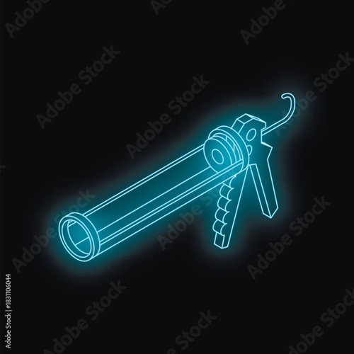 Glowing futuristic silicone or sealant gun dispensing chemical cartridge for construction and repair works