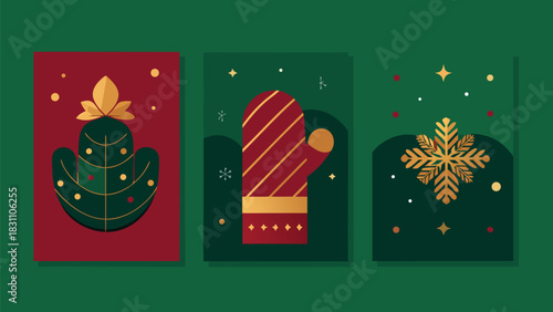 Christmas banners adorned with gold and green decorations, creating a festive holiday atmosphere..eps