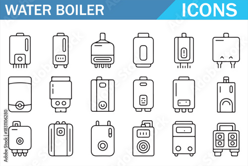 Hot Water Boiler and Heating Appliance Line Icons Set