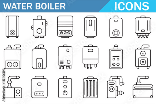Minimal Electric and Gas Water Boiler Line Icons with Editable Stroke