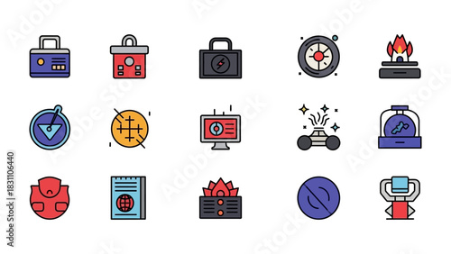 Technology Icons Collection: A vibrant compilation of technology icons, symbolizing modern innovation and connectivity, perfect for digital design projects and user interfaces.