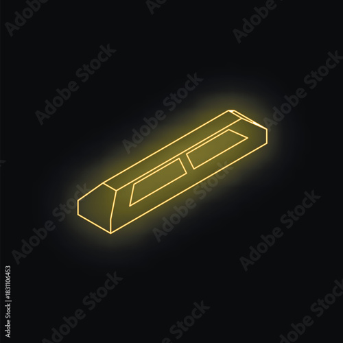 Neon yellow speed bump glowing on black background, enhancing road safety and controlling vehicle speed